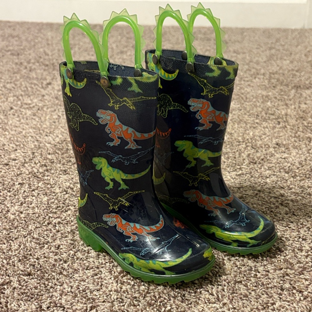 Western Chief Dinosaur Adventure Rain Boots - Green and Black